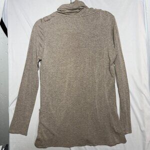 Magnolia Grace Paedia Tulip Hem Cowl Neck French Terry Knit Top Large Tan